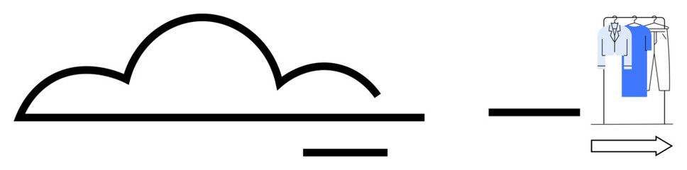 Cloud connected to wardrobe suggests digital integration and efficient clothing delivery. Ideal for e-commerce, fashion, logistics, technology, retail, cloud computing, supply chain management. Line