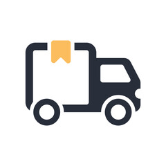 This is a minimalistic vector icon showcasing an ondemand delivery truck, highlighting a solid and clear design paired with a cargo tag, ideal for various applications and commercial uses