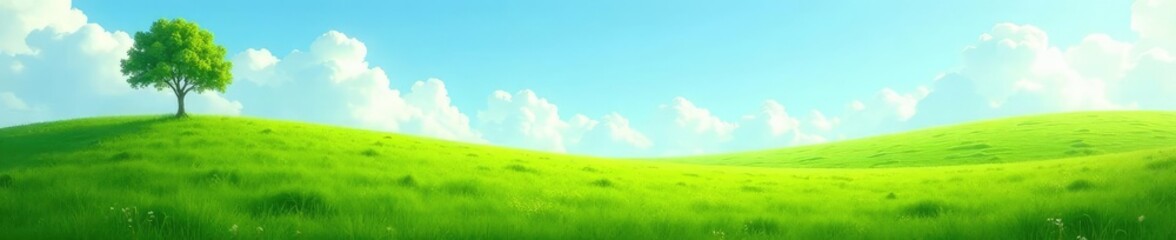 Fototapeta premium A lone cloud casts a shadow on a lush meadow of grass, soft, meadow, nature