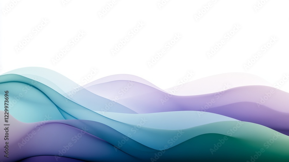 Poster a stacked area graph with soft gradient colors in blue, purple, and green tones, creating a smooth, 