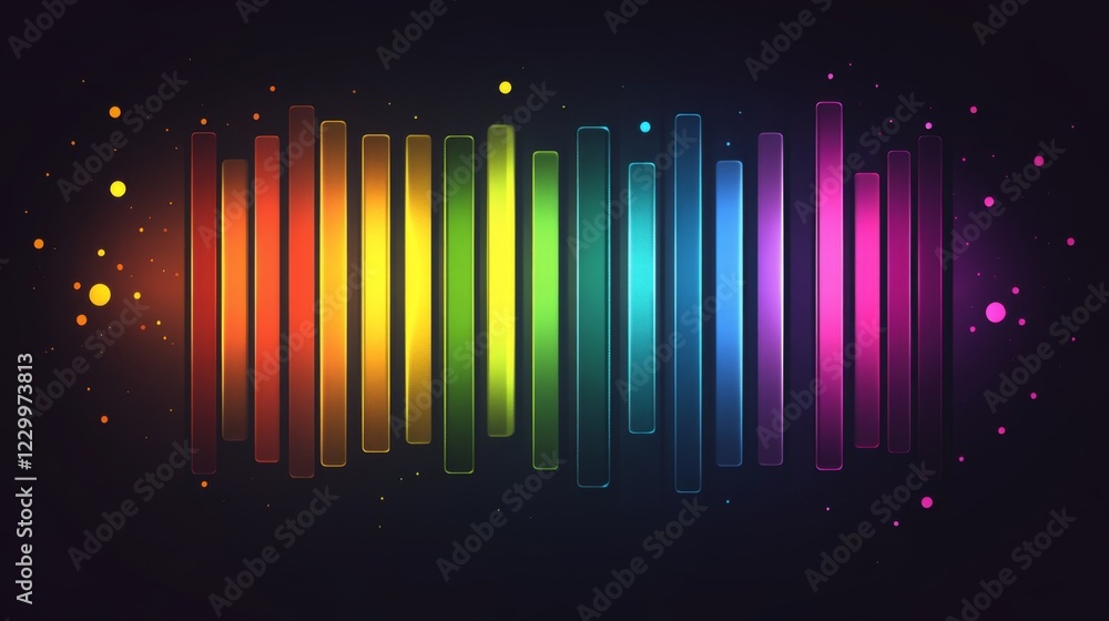 Aufkleber A stacked column graph with bright colors and transparent effects, set on a dark background with glowing highlights for a modern visual impact