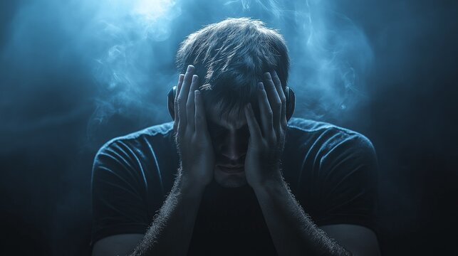 A man unable to hear, surrounded by silence and isolation, symbolizing sensory symptoms of Conversion Disorder. Generative ai illustration