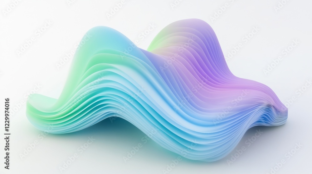 Poster a stacked area graph with soft gradient colors in blue, purple, and green tones, creating a smooth, 