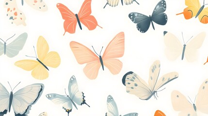 Obraz premium Delicate butterflies in various colors and patterns fluttering against a soft background