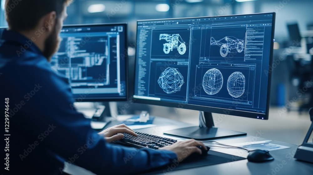 Aufkleber Professional Male Engineer Working on Computer with Design Software