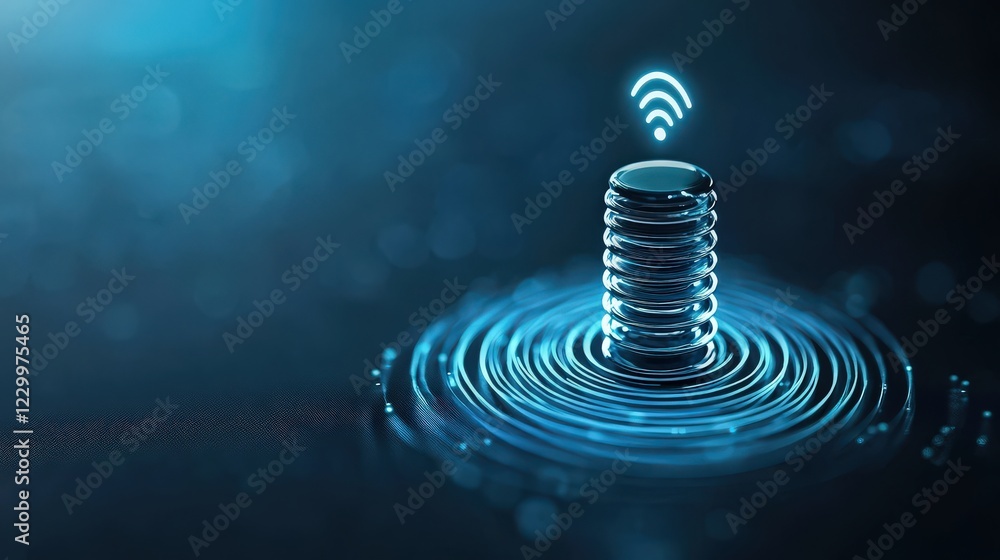 Aufkleber modern wireless communication concept with signal waves and metal object
