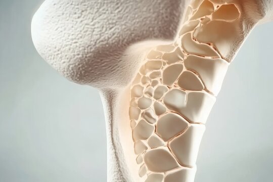 Microscopic view of bone loss revealing weakened and porous structure due to osteoporosis