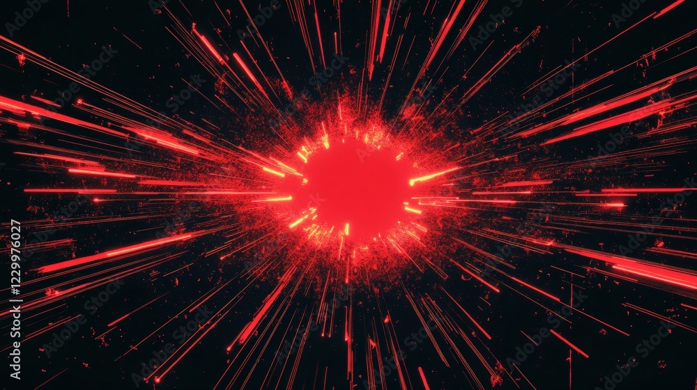 Poster red laser light effect with bright glow and abstract patterns on dark background