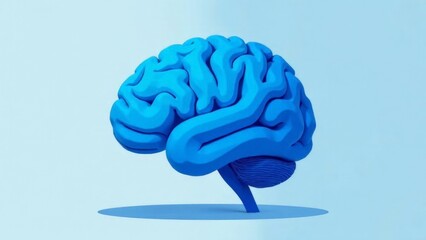 A blue brain with a white background. The brain is the main focus of the image. The blue color of the brain gives a sense of calmness and intelligence