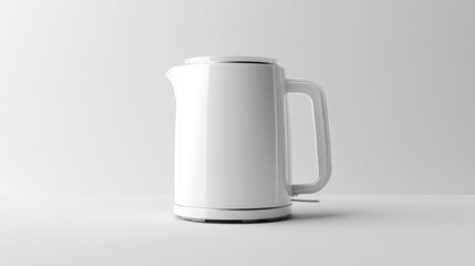 White electric kettle with a minimalist design on a pure white background.
