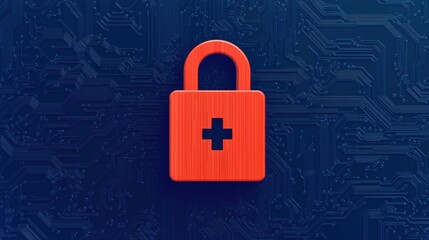 Red Lock Symbol on Dark Circuit Board Background for Security Concept