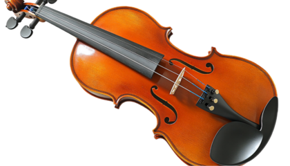 High Angle View of a Polished Brown Violin Against Black Backgro