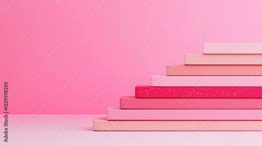 Poster stacked colorful foam blocks on pink background for creative projects