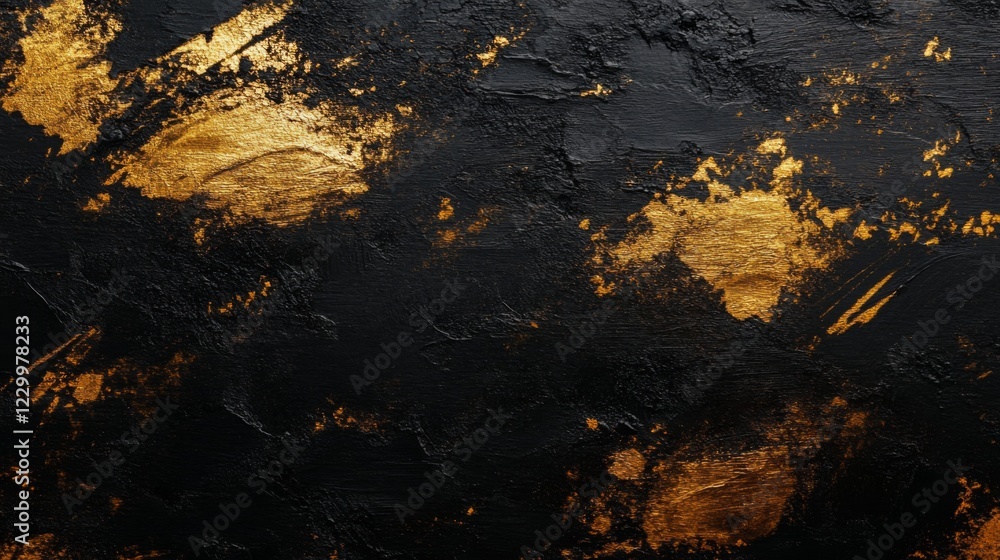 Poster a textured abstract background with metallic gold and black brushstrokes, creating a luxurious feel 