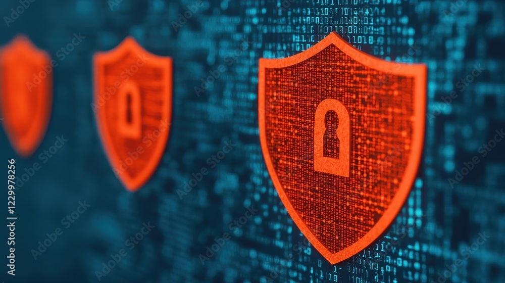 Poster digital security concept with shields and data protection symbols