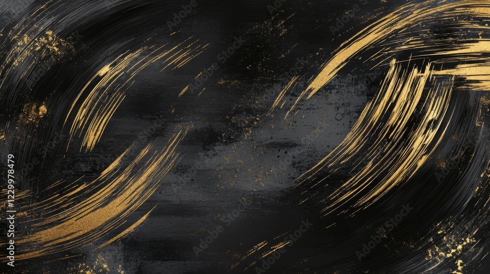 Poster a textured abstract background with metallic gold and black brushstrokes, creating a luxurious feel 