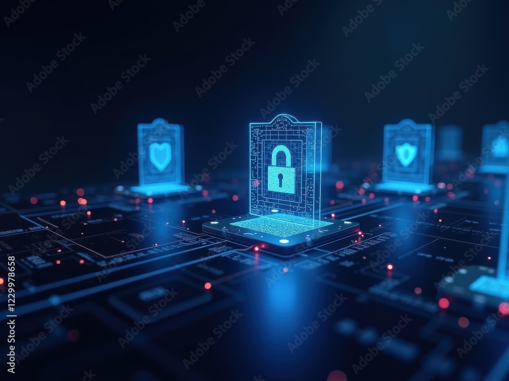 Poster blockchain technology enhancing cybersecurity effectiveness in protecting digital assets and sensiti