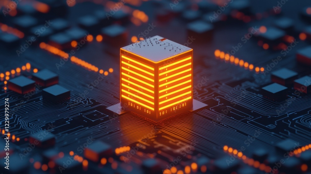Aufkleber glowing processor on circuit board with neon lights and microchips