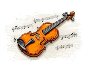 Fototapeta premium Vibrant Violin With Musical Notes In Artistic Style Background