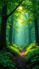 Obraz premium Lush green foliage covering the forest canopy, serenity, atmosphere