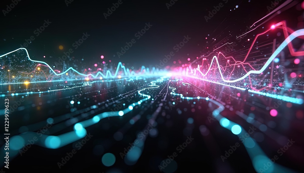 Poster Futuristic light beams and glowing trails in motion creating a tunnel effect with speed lines