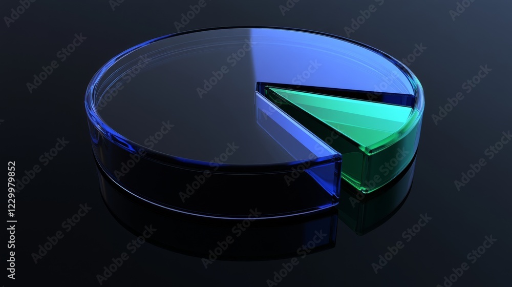Poster a transparent pie chart with vibrant blue and green segments, arranged in a circular layout on a dar