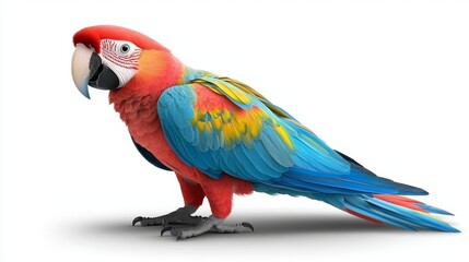 Obraz premium Vibrant scarlet macaw parrot displaying its colorful plumage tropical habitat wildlife photography bright setting close-up perspective nature conservation awareness
