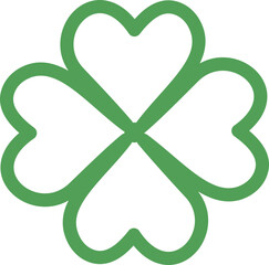 Four Leaf Clover outline icon.
simple shape green shamrock linear flat vector.
Saint Patrick's Day element.
Transparent background. 