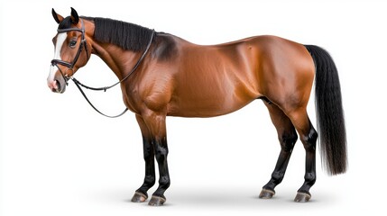 Obraz premium Majestic brown horse standing proudly equestrian center animal portrait indoor arena front view celebration of equine beauty for horse lovers