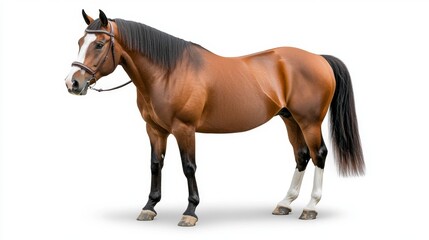 Fototapeta premium Equestrian beauty majestic brown horse in studio animal photography isolated white background fine art perspective animal portrait for art lovers and equestrians