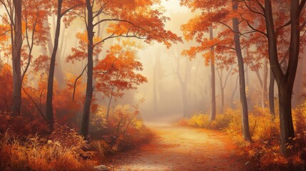 Autumn Forest Path Golden Fall Foliage Nature Landscape