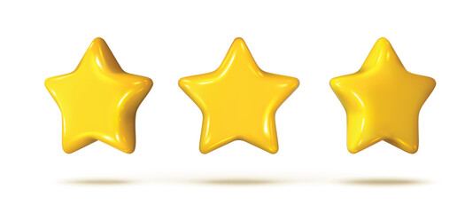 3d realistic vector icon. Yellow cartoon style shiny star in front view and side view. Isolated.