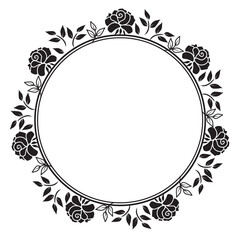Festive Insulated Round Botanical Rose Frame in doodle style
