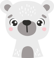 Polar bear animal isolated, cute arctic animal, kids illustration, cartoon vector