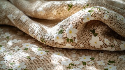 Fototapeta premium Delicate floral patterns on textured fabric natural light textile photography close-up view creative inspiration
