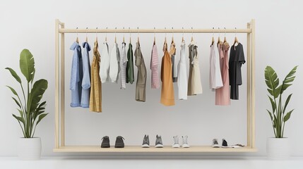 A fashion boutique showcasing trendy outfits on minimalist racks. picture