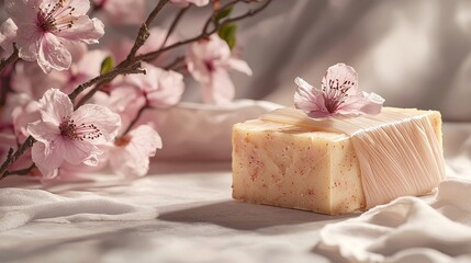 Handcrafted soap display floral setting product photography natural light artistic composition beauty concept