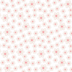 Simple floral pattern features evenly spaced, delicate flowers in soft pastel colors on a light, neutral background. For textiles, cotton fabric, covers, wallpaper, print, postcard, scrapbooking.