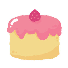 Pink Frosting Cake with Strawberry: A simple yet delicious cake topped with pink frosting and a juicy, red strawberry. Perfect for a birthday celebration or any special occasion.