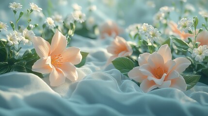 Delicate floral arrangement serene setting nature photography soft textiles close-up beauty in nature