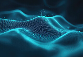 Obraz premium Abstract Digital Wave with Glowing Blue Dots on Black Background
