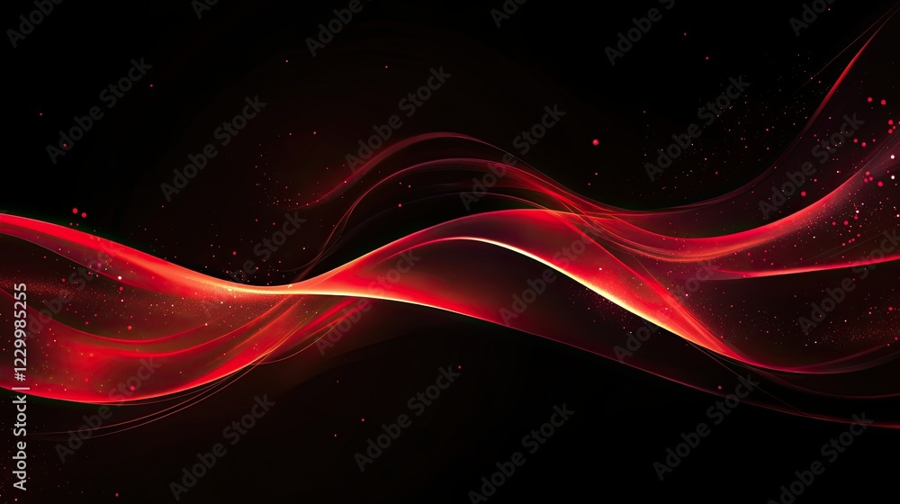 Poster red energy wave abstract background. glowing lines and particles.