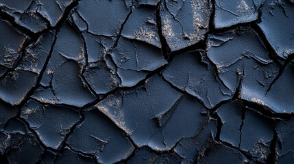 Dark cracked surface texture with deep grooves and uneven patterns in natural light