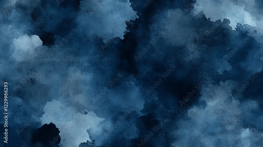 Poster dark blue abstract watercolor pattern with soft textures and cloudy shapes in deep hues