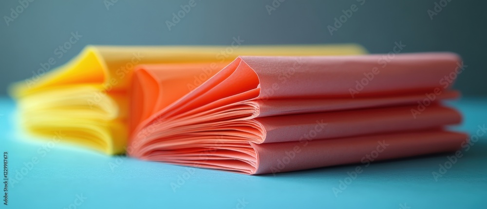 Aufkleber various sheets of folded paper arranged in a creative display on a flat surface