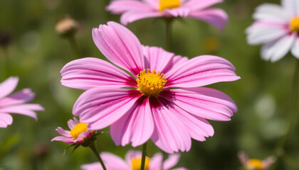 Obraz premium macro shot of cosmos flowers swaying in the wind