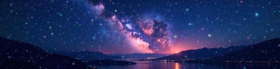 Naklejka premium Bright lights illuminating darkening sky, Darkening, Lights