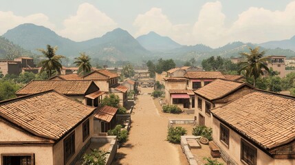 Obraz premium Exploring ancient architecture in a peaceful mountain village nature landscape aerial view tranquility