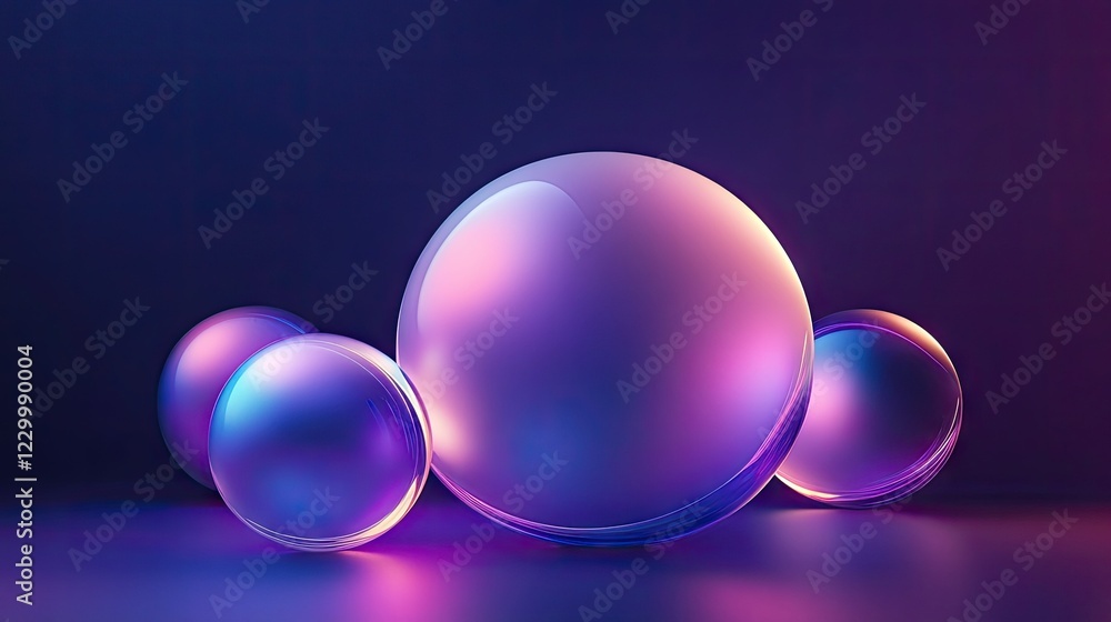 Canvas Prints iridescent spheres floating in a deep, dark background, illuminated by soft ambient light.