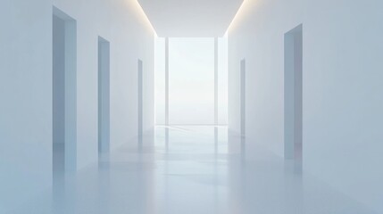 Serene White Corridor: Minimalist Architectural Interior Design